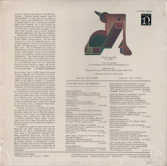 Charles Wuorinen : Time's Encomium (For Synthesized & Processed Synthesized Sound) (LP, Album, RP, Pul)