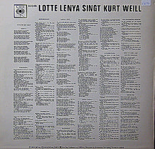 Lotte Lenya : Lotte Lenya Singt Kurt Weill Mit Texten Von Bert Brecht Und Georg Kaiser (LP, Album, Sun)