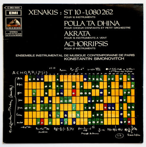 Xenakis* - Ensemble Instrumental De Musique Contemporaine De Paris*, Konstantin Simonovitch : ST 10-1,080262 / Polla Ta Dhina / Akrata / Achorripsis (LP, Album, RE)