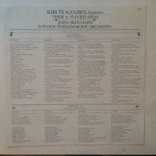 Verdi* / Puccini* - Kiri Te Kanawa, John Pritchard, London Philharmonic Orchestra : Verdi & Puccini (LP, Album)