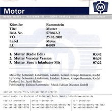 Rammstein : Mutter (CD, Single, Promo)
