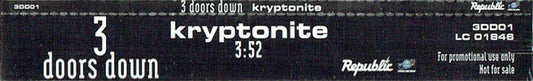 3 Doors Down : Kryptonite (CD, Promo)