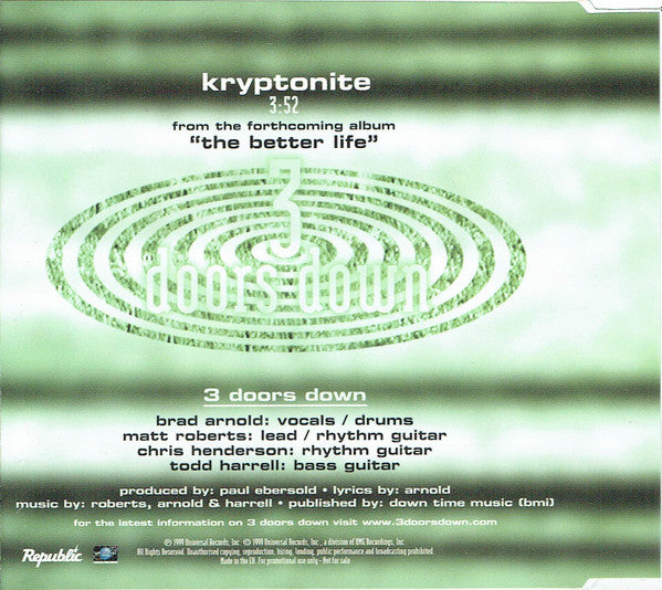 3 Doors Down : Kryptonite (CD, Promo)